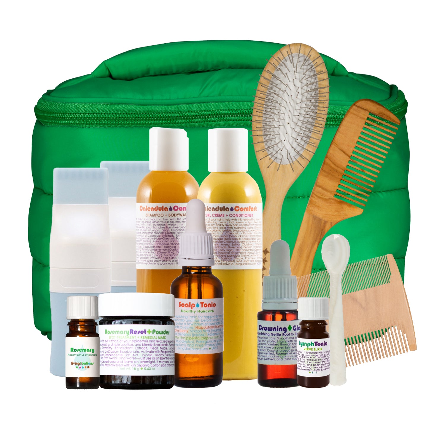 Living Libations Hair-Maxxing Bundle Hair Care Shampoo Conditioner Brush Comb Scalp Serum Tonic Rosemary Reset Powder Mother of Pearl Spoon Lymph Tonic Cuticle Root Comb Brushing Cleansers Massage