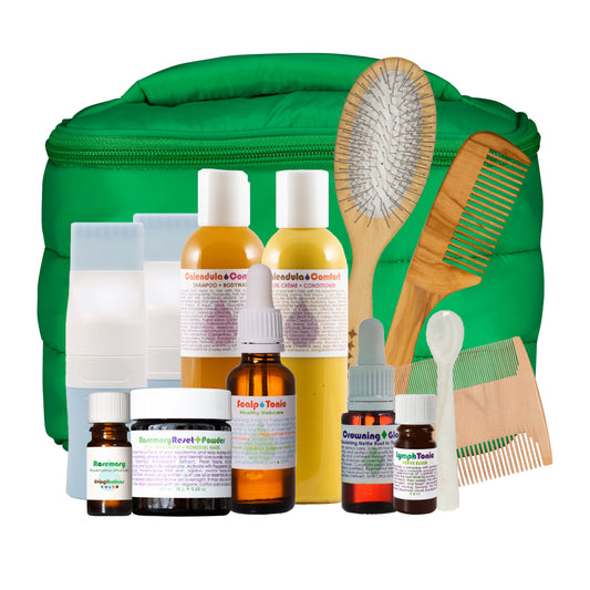 Living Libations Hair-Maxxing Bundle Hair Care Shampoo Conditioner Brush Comb Scalp Serum Tonic Rosemary Reset Powder Mother of Pearl Spoon Lymph Tonic Cuticle Root Comb Brushing Cleansers Massage