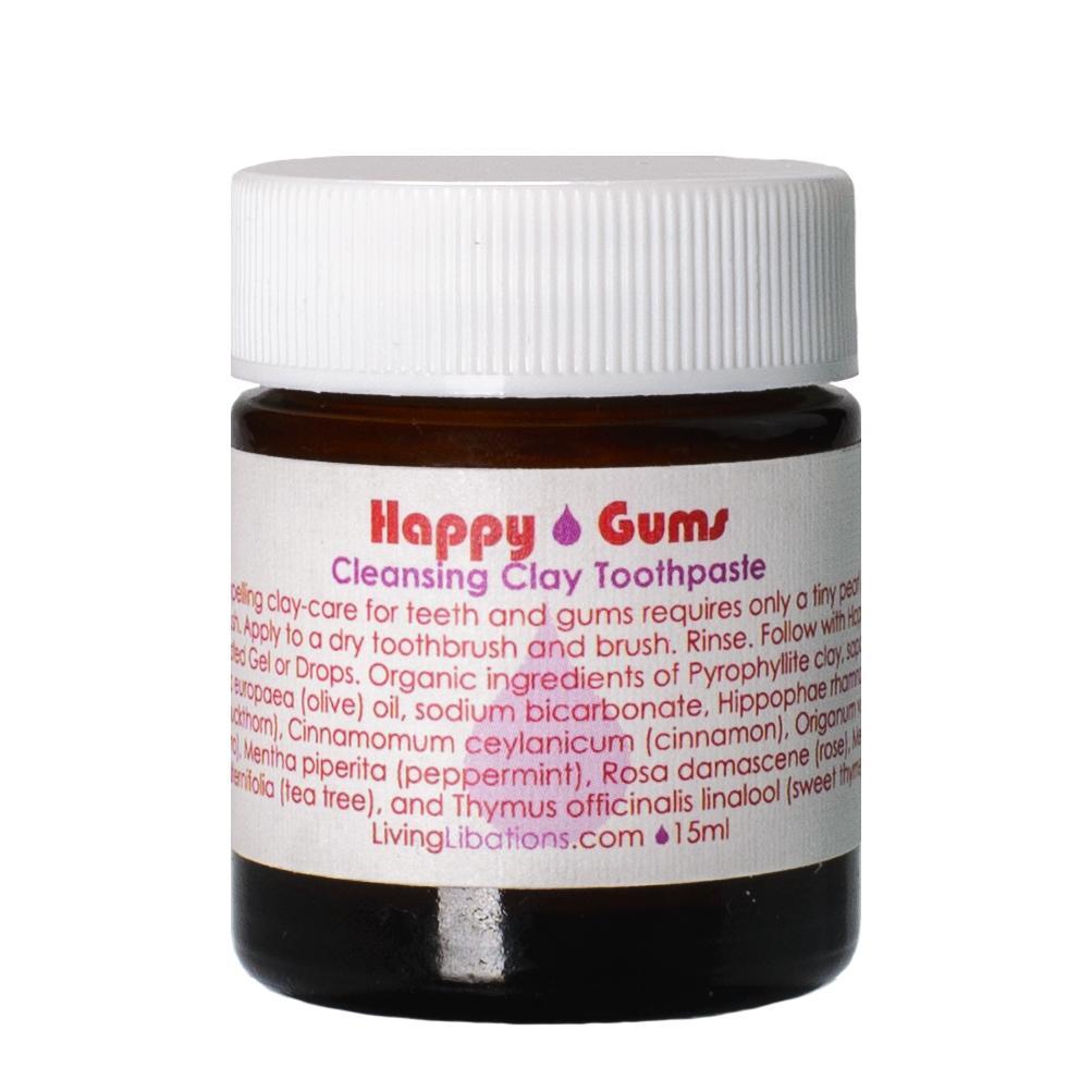 Living Libations Happy Gums Cleansing Clay Sensitive Toothpaste Oral Care Tooth Mouth Peppermint Clean Dental Fresh Cavity Tea Tree Rose Baking Soda Clove